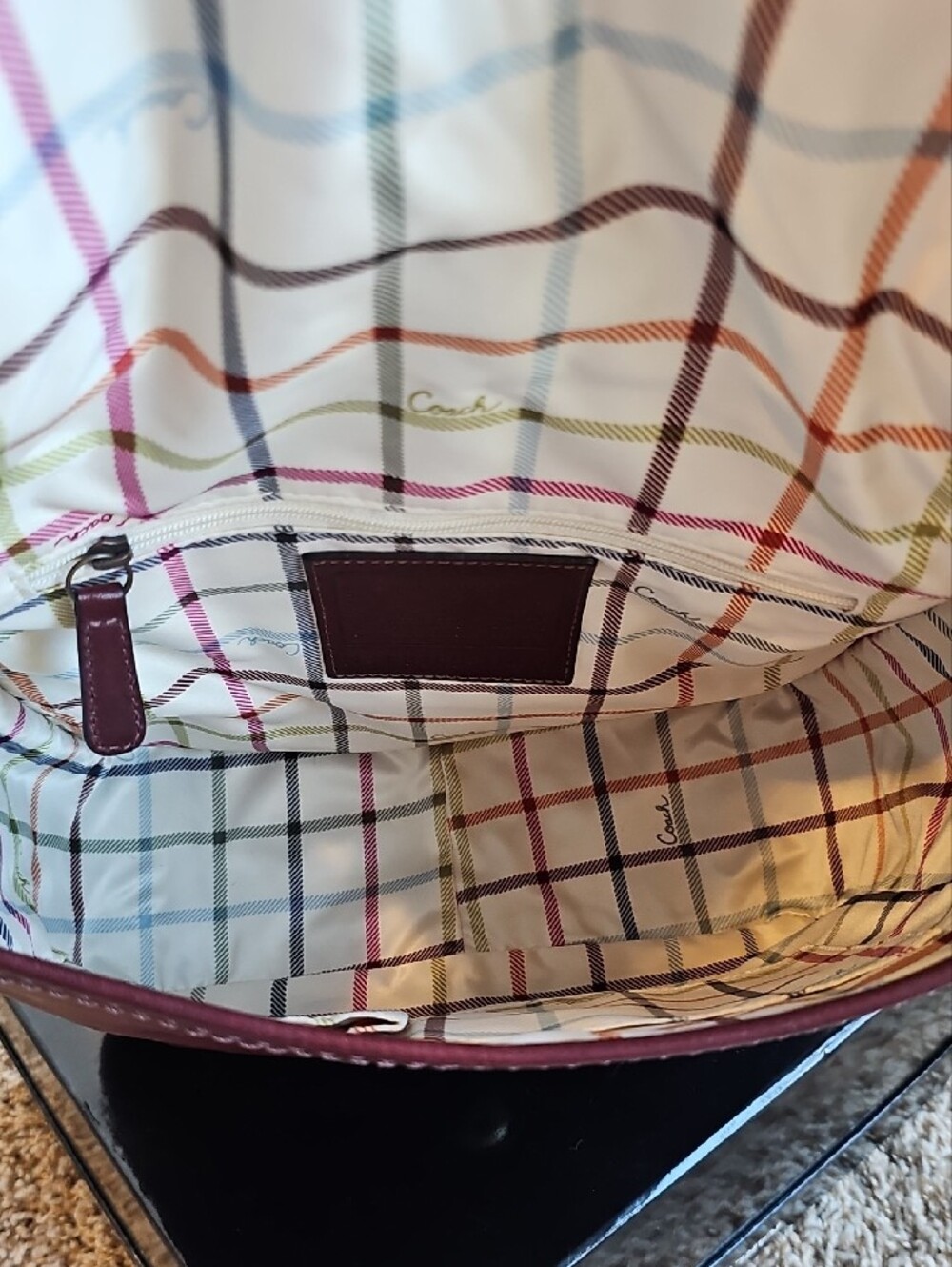 Coach 2007 Bleecker Large Flap Shoulder Bag Wine Tattersall 11419 NWT - Picture 4 of 15